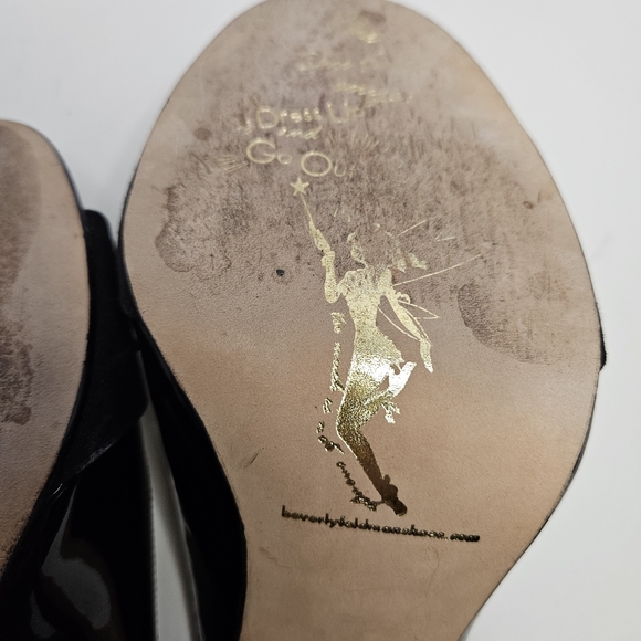 Beverly Feldman Black Peep Toe Heels Open Back 8M Rhinestones Kitten Heel - Picture 15 of 17